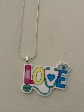 LOVE Nurse Stethoscope Pendant Necklace - Pink Yellow Blue